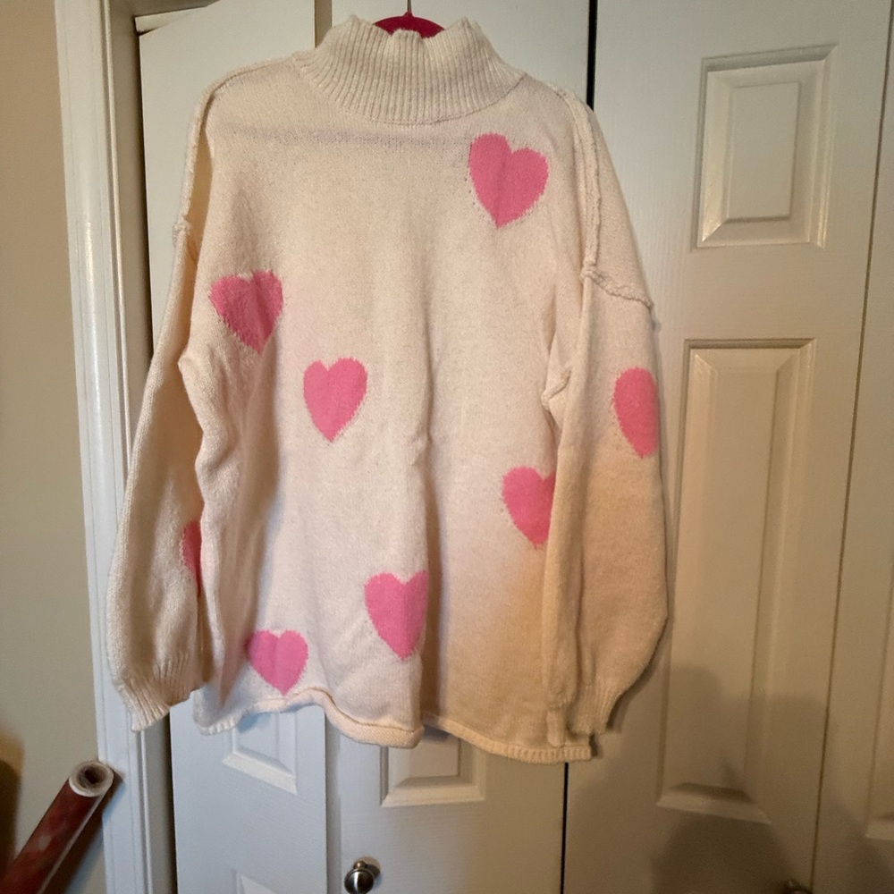 Cozy Pink Heart Sweater